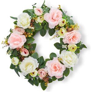 Spring Wreaths for Front Door, 15.7" Artificial Rose Peony Flower Wreath Spring